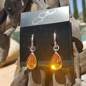 Rhodium Finished Swarovski Topaz Hoop Earrings